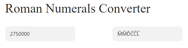 Convert 2750000 in roman numerals M̅M̅D̅C̅C̅L̅